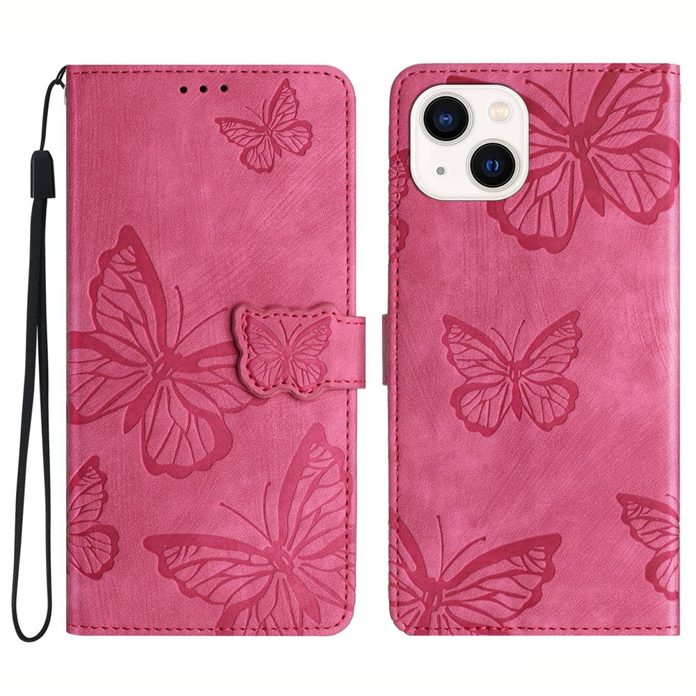 For iPhone 14 Plus Foldable Stand PU Leather Wallet Case Butterfly Imprinted Skin-touch Phone Cover