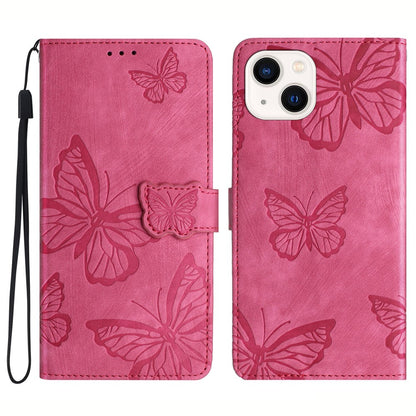 For iPhone 14 Plus Foldable Stand PU Leather Wallet Case Butterfly Imprinted Skin-touch Phone Cover
