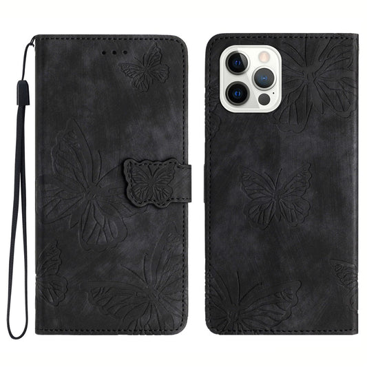 Shockproof Case for iPhone 14 Pro Max PU Leather Stand Wallet Butterfly Imprinted Skin-touch Phone Cover