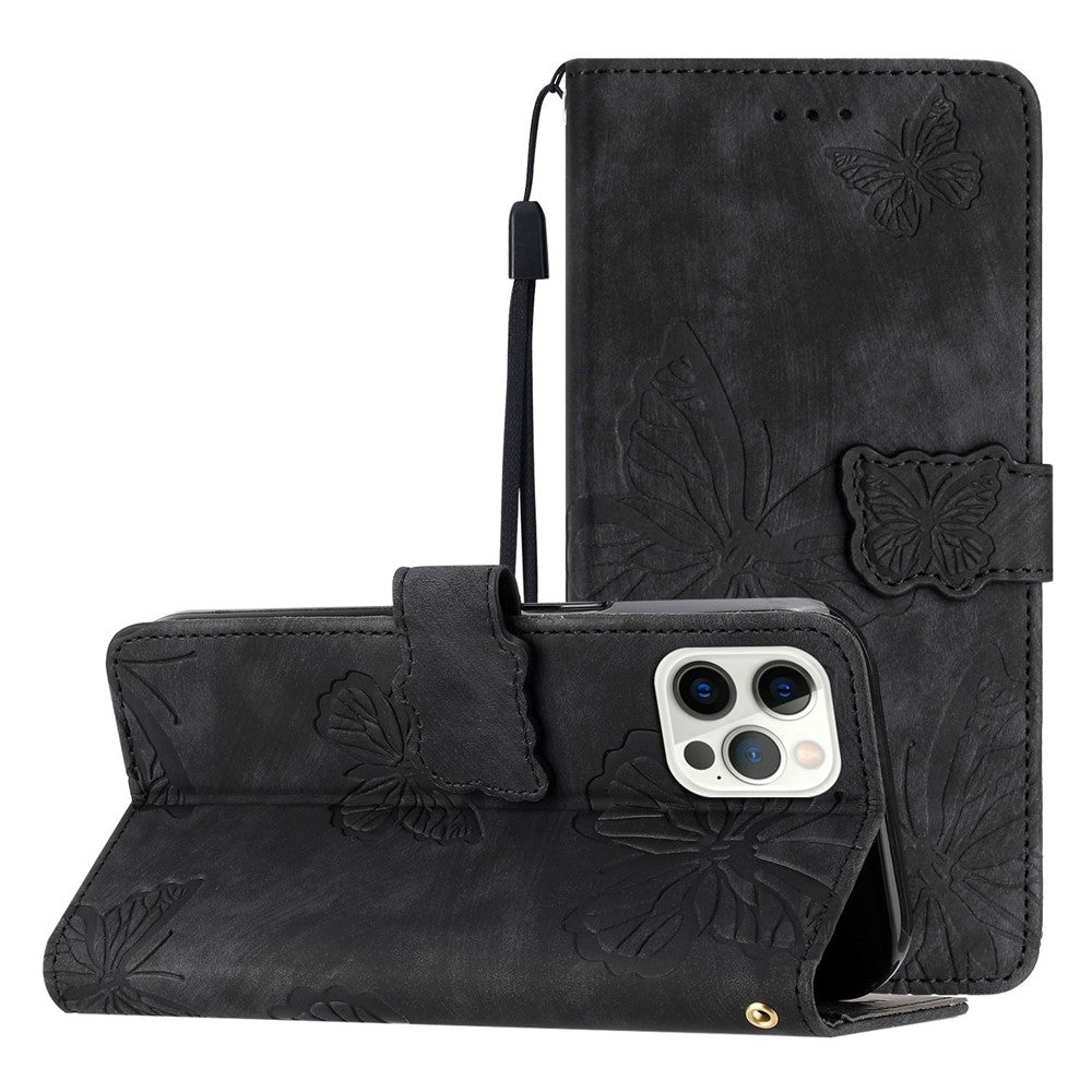 Shockproof Case for iPhone 14 Pro Max PU Leather Stand Wallet Butterfly Imprinted Skin-touch Phone Cover