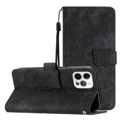 Shockproof Case for iPhone 14 Pro Max PU Leather Stand Wallet Butterfly Imprinted Skin-touch Phone Cover
