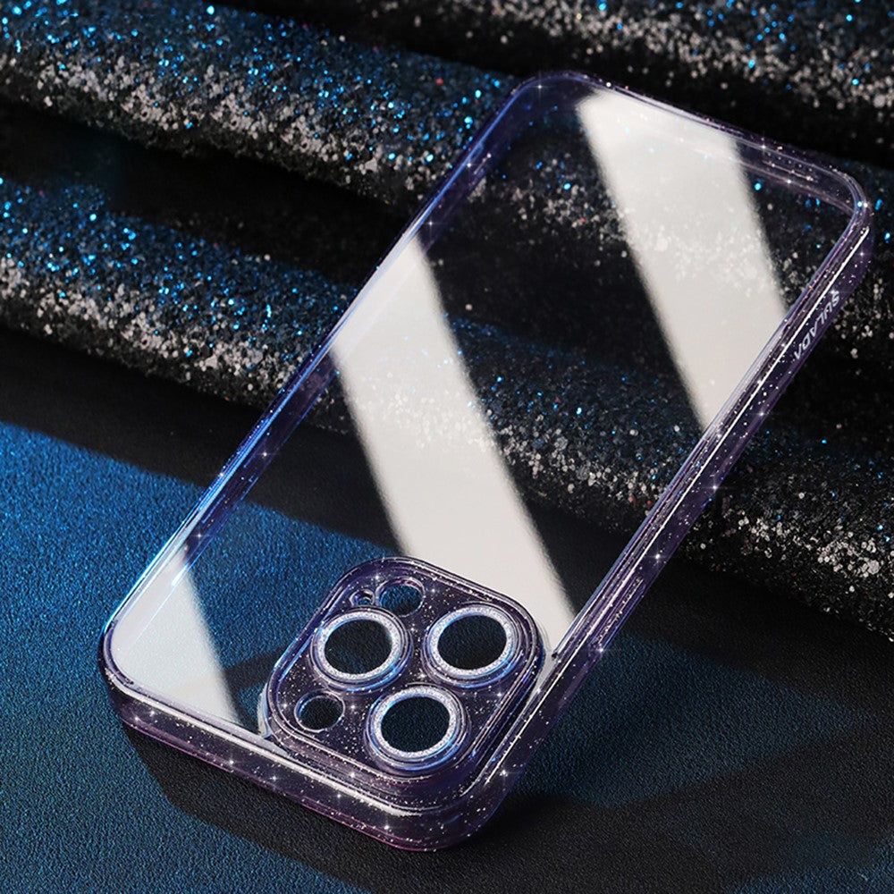 SULADA For iPhone 14 Pro Max Glitter Electroplating Phone Case Tempered Glass TPU Cover with Lens Protector