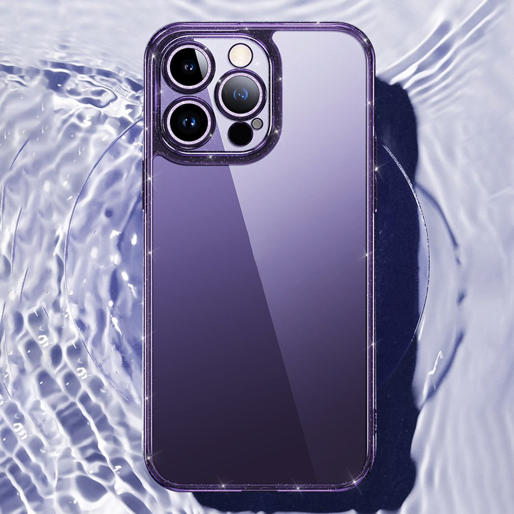 SULADA For iPhone 14 Pro Max Glitter Electroplating Phone Case Tempered Glass TPU Cover with Lens Protector