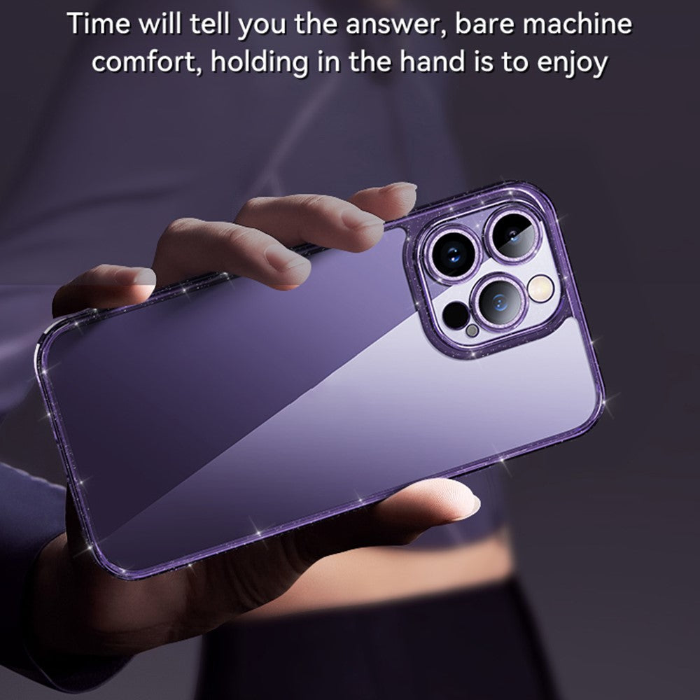 SULADA For iPhone 14 Pro Max Glitter Electroplating Phone Case Tempered Glass TPU Cover with Lens Protector