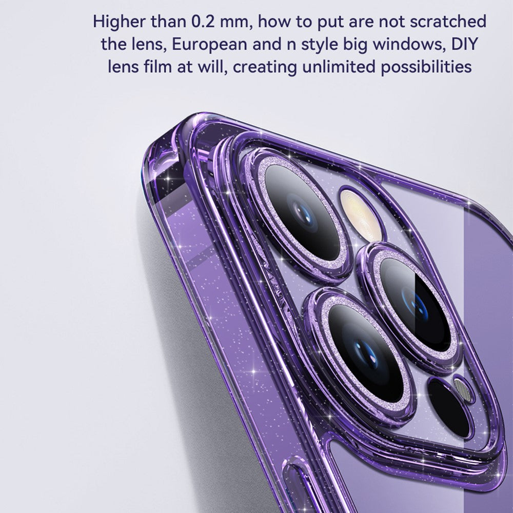 SULADA For iPhone 14 Pro Max Glitter Electroplating Phone Case Tempered Glass TPU Cover with Lens Protector