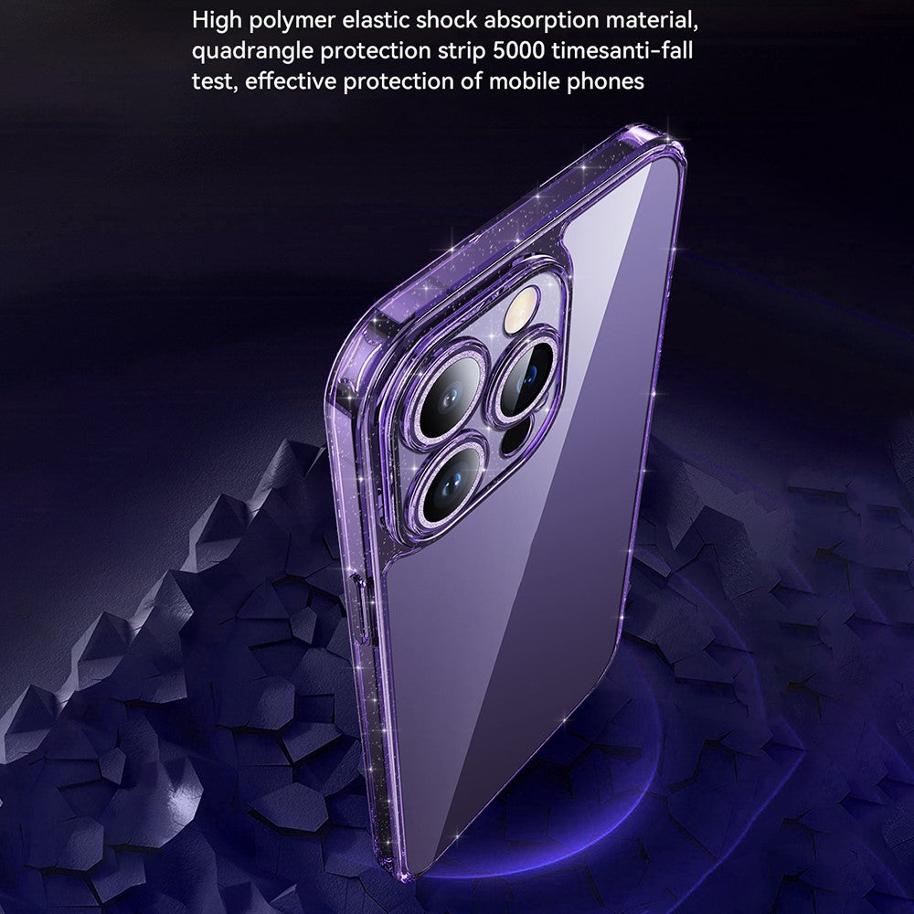 SULADA For iPhone 14 Pro Max Glitter Electroplating Phone Case Tempered Glass TPU Cover with Lens Protector