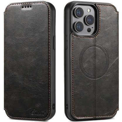 SUTENI J05 For iPhone 14 Pro Max Phone Leather Case Compatible with MagSafe Stand Wallet Cover