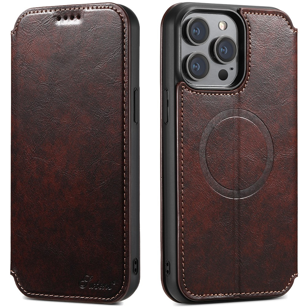 SUTENI J05 For iPhone 14 Pro Max Phone Leather Case Compatible with MagSafe Stand Wallet Cover