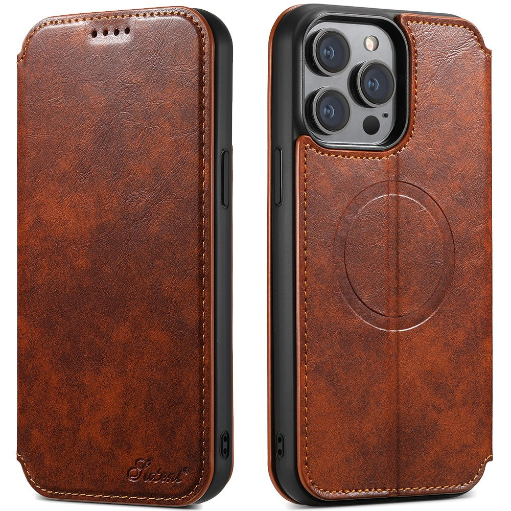 SUTENI J05 For iPhone 14 Pro Max Phone Leather Case Compatible with MagSafe Stand Wallet Cover