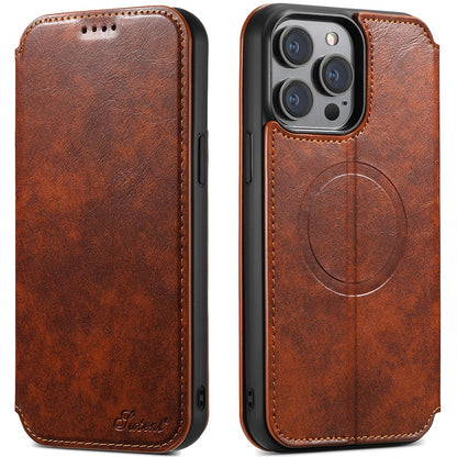 SUTENI J05 For iPhone 14 Pro Max Phone Leather Case Compatible with MagSafe Stand Wallet Cover