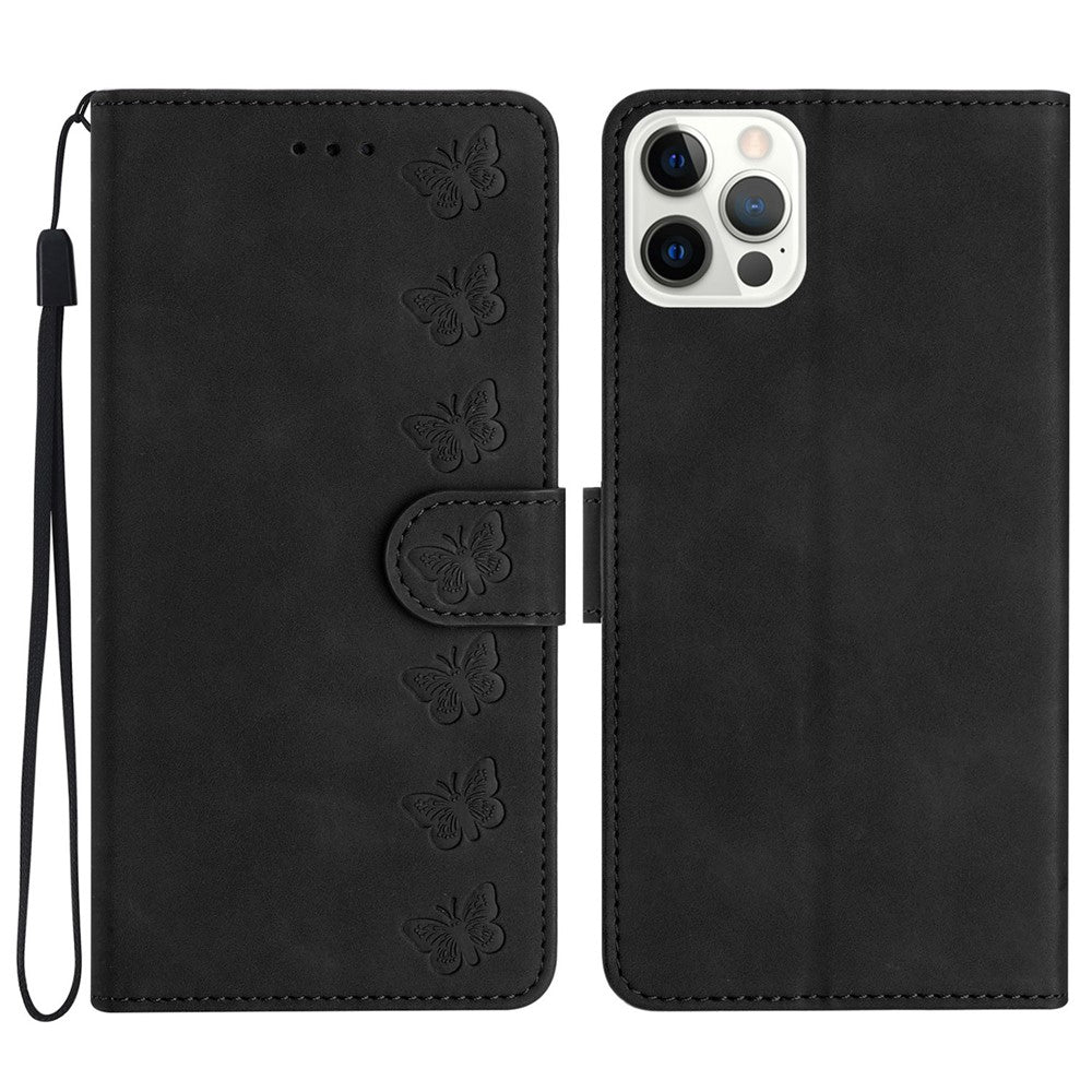 For iPhone 14 Pro Max PU Leather Stand Phone Case Butterfly Imprinted Drop-proof Wallet Cover