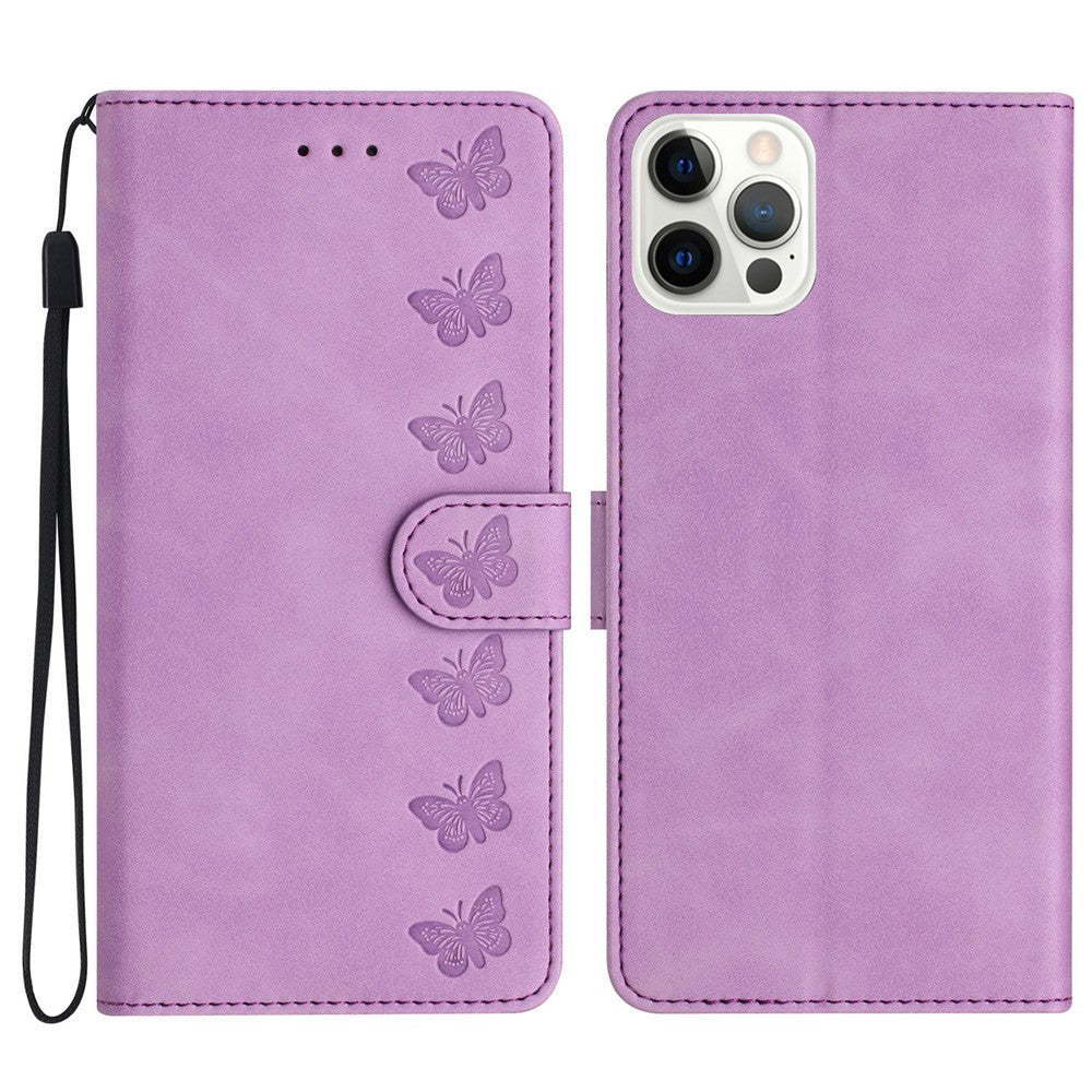 For iPhone 14 Pro Max PU Leather Stand Phone Case Butterfly Imprinted Drop-proof Wallet Cover