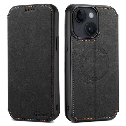SUTENI J06 Wallet Phone Case for iPhone 14 Plus , Magnetic PU Leather Stand Cover Compatible with MagSafe Charger