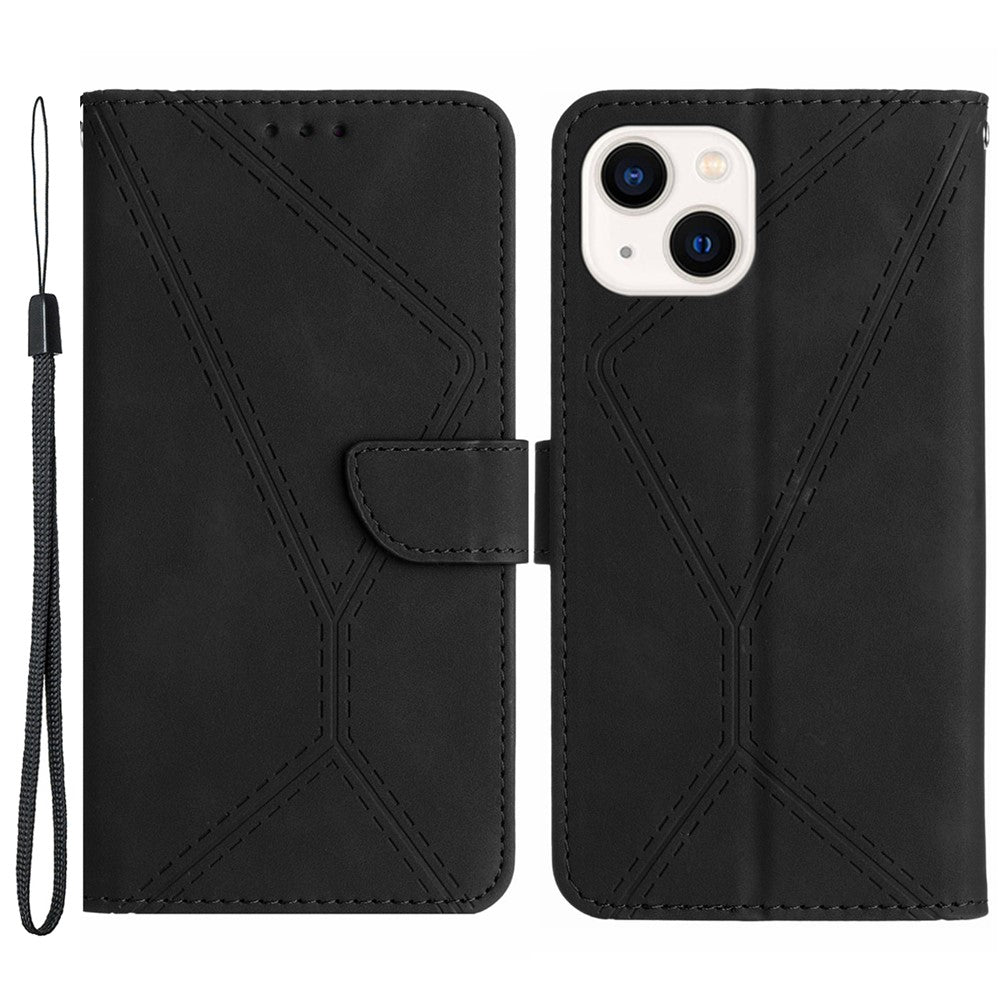 HT05 Full Protection Cover for iPhone 14 Plus Skin-touch PU Leather Wallet Phone Flip Case with Strap