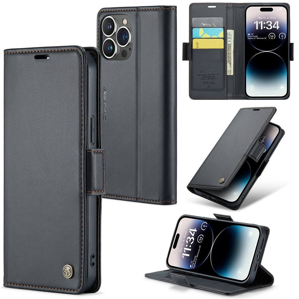 For iPhone 14 Pro Max Leather Case CASEME 023 RFID Blocking 3 Card Slot Mobile Cover