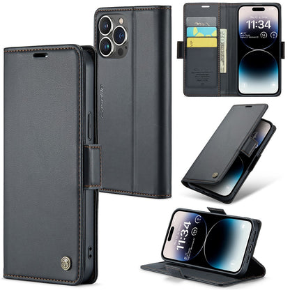 For iPhone 14 Pro Max Leather Case CASEME 023 RFID Blocking 3 Card Slot Mobile Cover