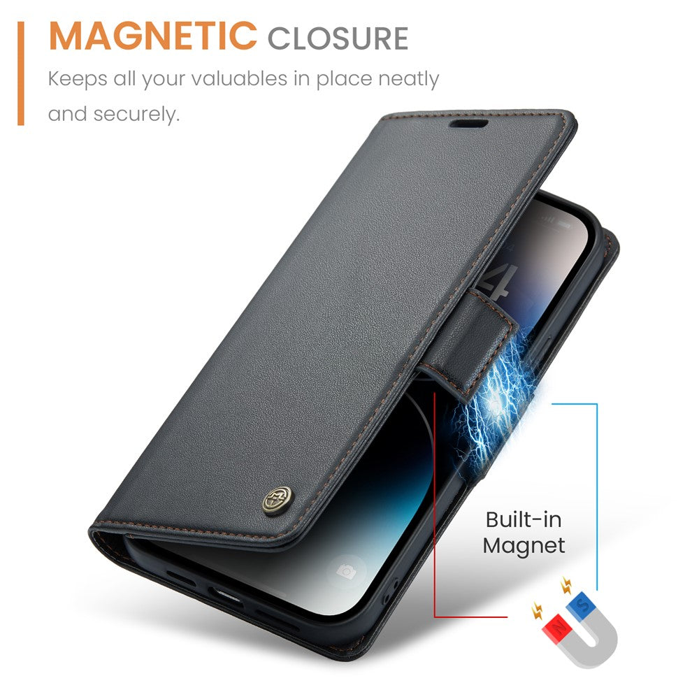 For iPhone 14 Pro Max Leather Case CASEME 023 RFID Blocking 3 Card Slot Mobile Cover