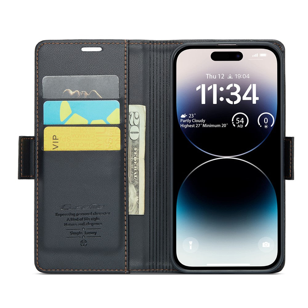For iPhone 14 Pro Max Leather Case CASEME 023 RFID Blocking 3 Card Slot Mobile Cover