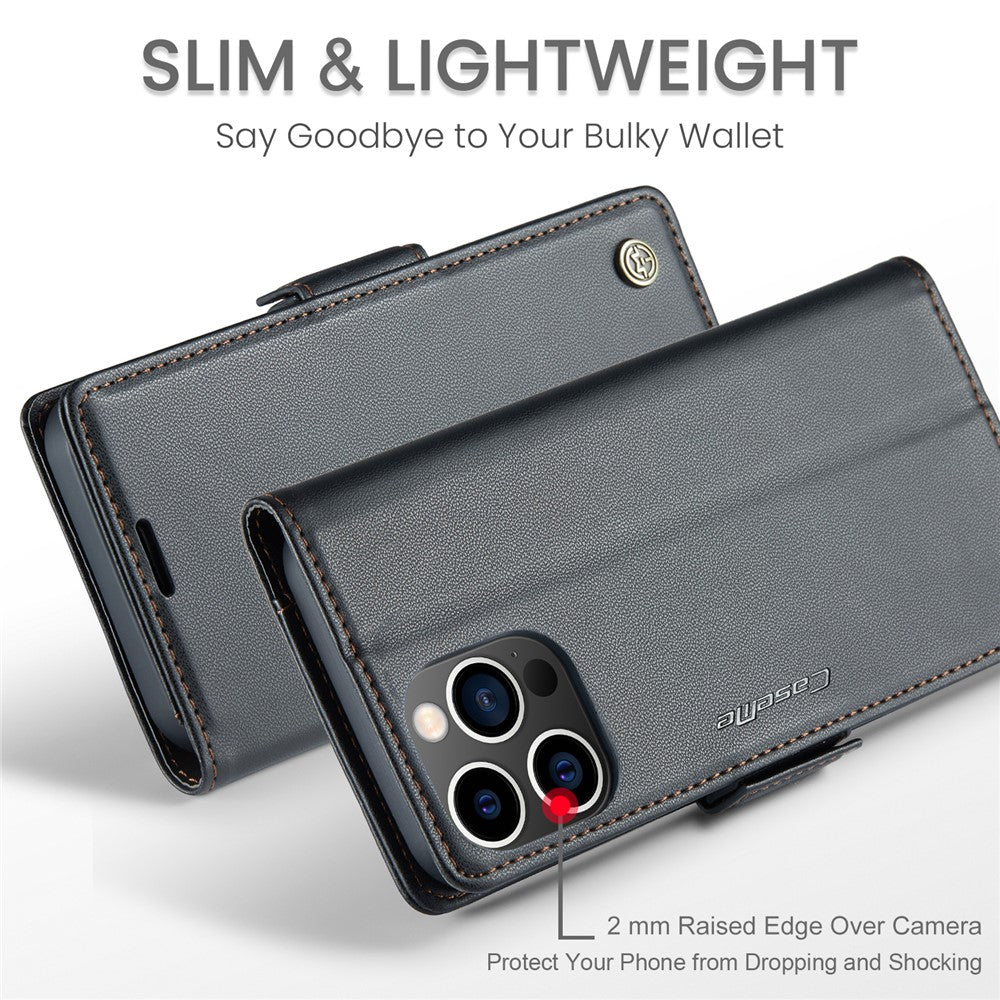 For iPhone 14 Pro Max Leather Case CASEME 023 RFID Blocking 3 Card Slot Mobile Cover