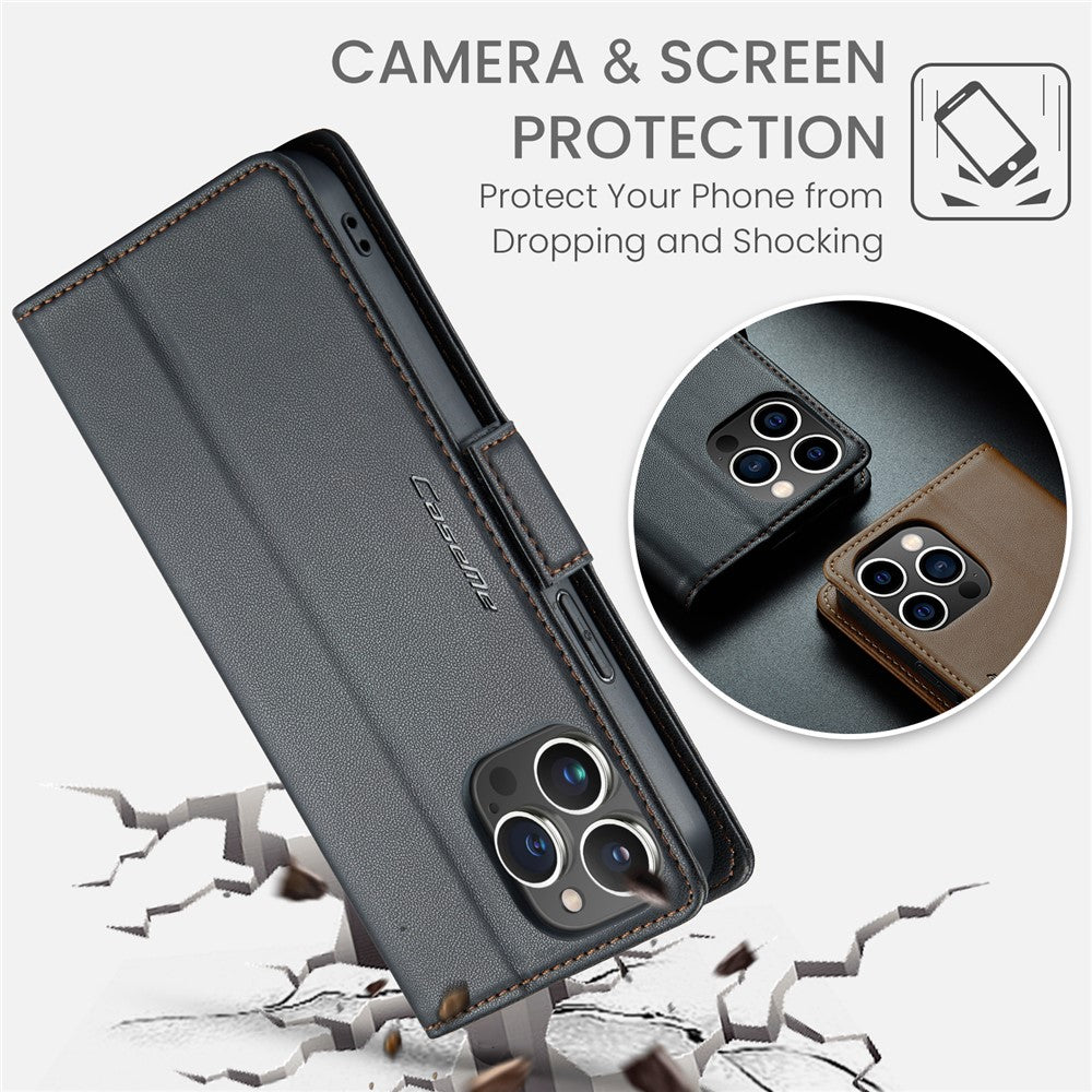 For iPhone 14 Pro Max Leather Case CASEME 023 RFID Blocking 3 Card Slot Mobile Cover