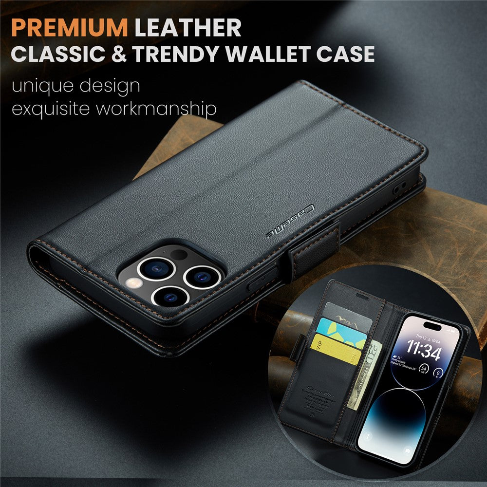 For iPhone 14 Pro Max Leather Case CASEME 023 RFID Blocking 3 Card Slot Mobile Cover