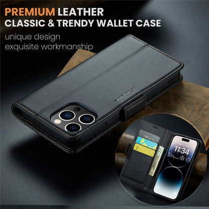 For iPhone 14 Pro Max Leather Case CASEME 023 RFID Blocking 3 Card Slot Mobile Cover