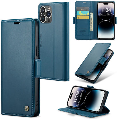 For iPhone 14 Pro Max Leather Case CASEME 023 RFID Blocking 3 Card Slot Mobile Cover