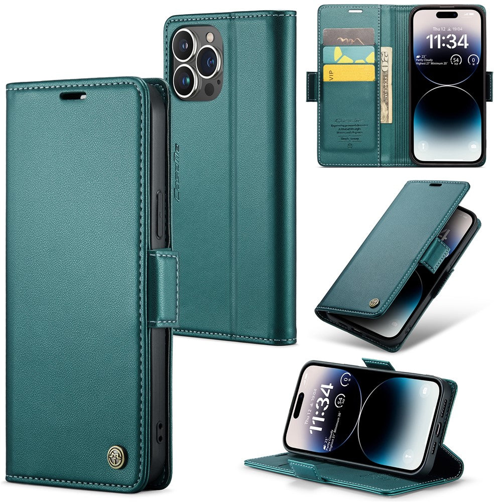 For iPhone 14 Pro Max Leather Case CASEME 023 RFID Blocking 3 Card Slot Mobile Cover