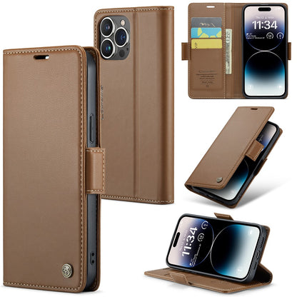 For iPhone 14 Pro Max Leather Case CASEME 023 RFID Blocking 3 Card Slot Mobile Cover
