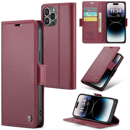 For iPhone 14 Pro Max Leather Case CASEME 023 RFID Blocking 3 Card Slot Mobile Cover