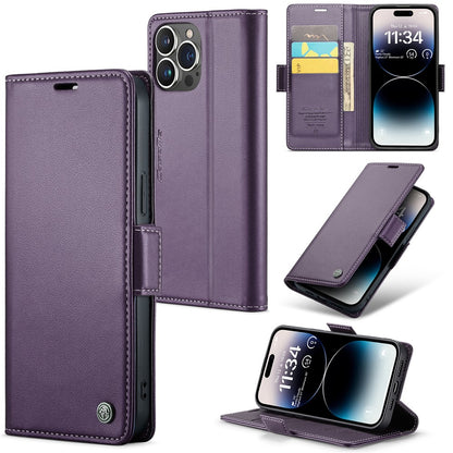 For iPhone 14 Pro Max Leather Case CASEME 023 RFID Blocking 3 Card Slot Mobile Cover