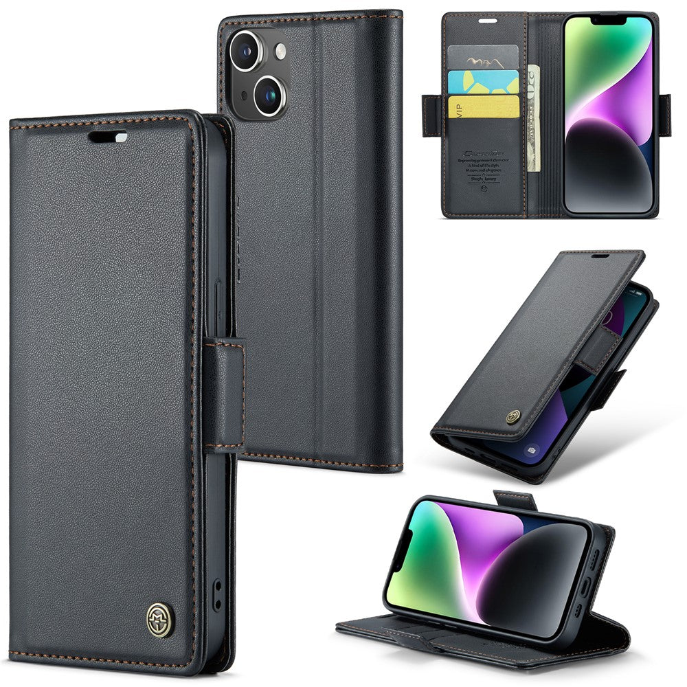 For iPhone 14 Leather Case CASEME 023 RFID Blocking 3 Card Slot Mobile Cover