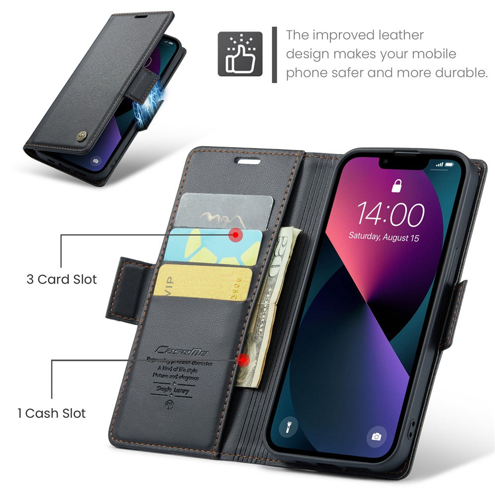 For iPhone 14 Leather Case CASEME 023 RFID Blocking 3 Card Slot Mobile Cover