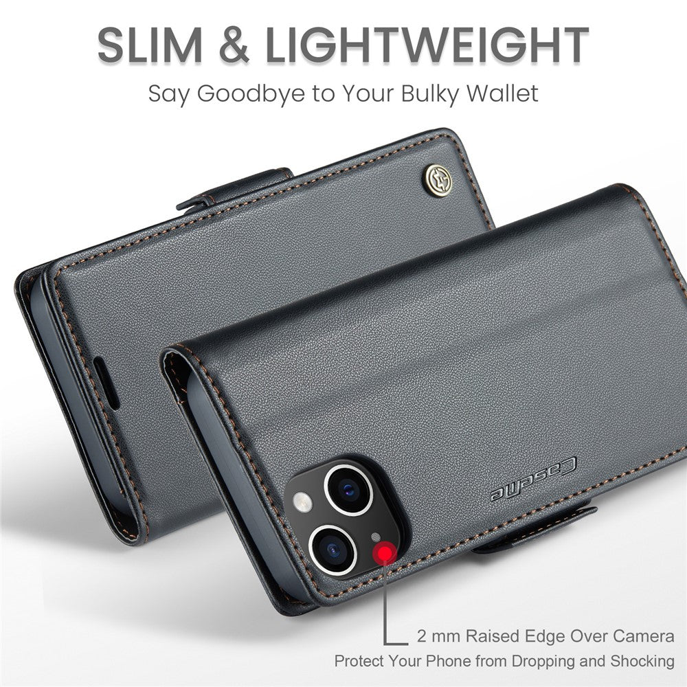 For iPhone 14 Leather Case CASEME 023 RFID Blocking 3 Card Slot Mobile Cover