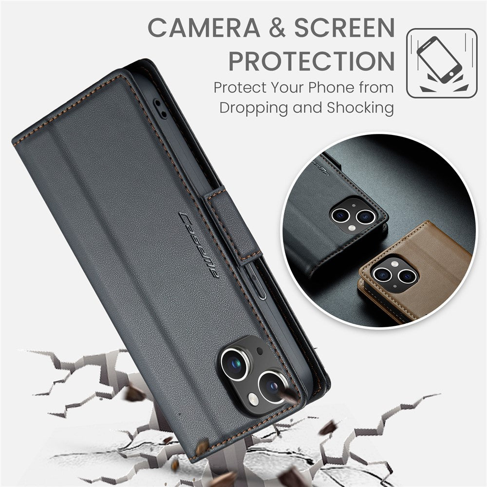 For iPhone 14 Leather Case CASEME 023 RFID Blocking 3 Card Slot Mobile Cover
