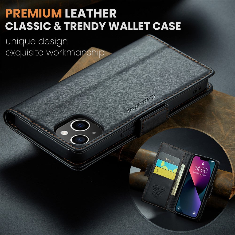 For iPhone 14 Leather Case CASEME 023 RFID Blocking 3 Card Slot Mobile Cover