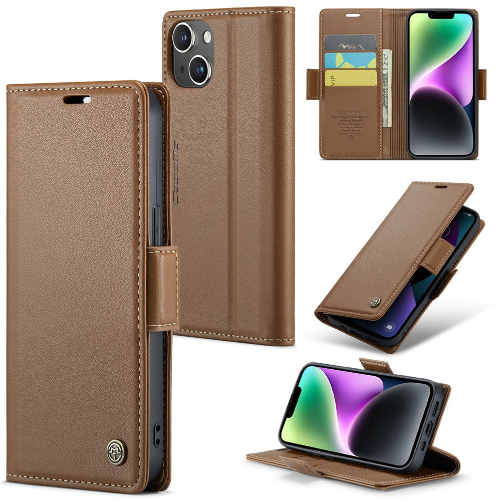 For iPhone 14 Leather Case CASEME 023 RFID Blocking 3 Card Slot Mobile Cover