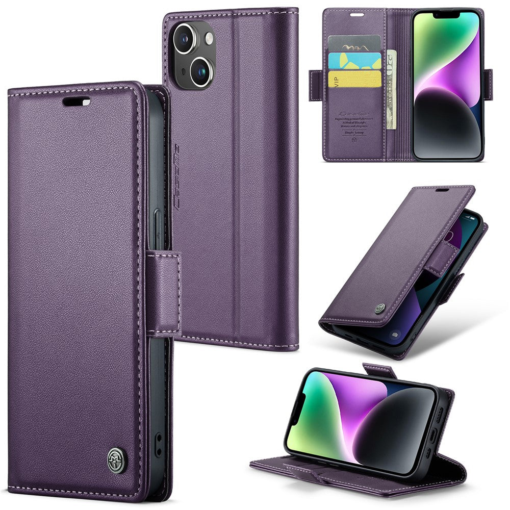 For iPhone 14 Leather Case CASEME 023 RFID Blocking 3 Card Slot Mobile Cover