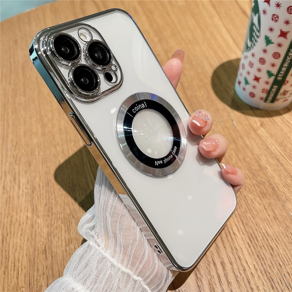 For iPhone 14 Pro Max Hard PC Phone Cover Electroplating Magnetic Charging Phone Case with Raised Bezel