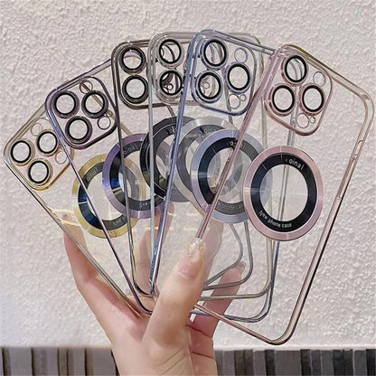 For iPhone 14 Pro Max Hard PC Phone Cover Electroplating Magnetic Charging Phone Case with Raised Bezel