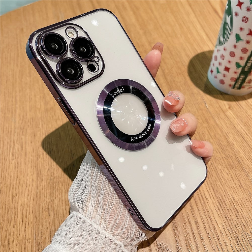 For iPhone 14 Pro Max Hard PC Phone Cover Electroplating Magnetic Charging Phone Case with Raised Bezel