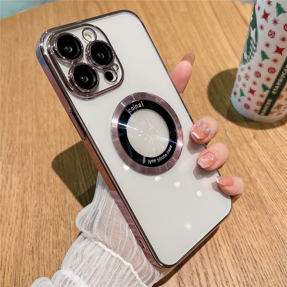 For iPhone 14 Pro Max Hard PC Phone Cover Electroplating Magnetic Charging Phone Case with Raised Bezel