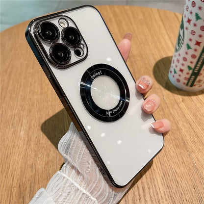 For iPhone 14 Pro Max Hard PC Phone Cover Electroplating Magnetic Charging Phone Case with Raised Bezel