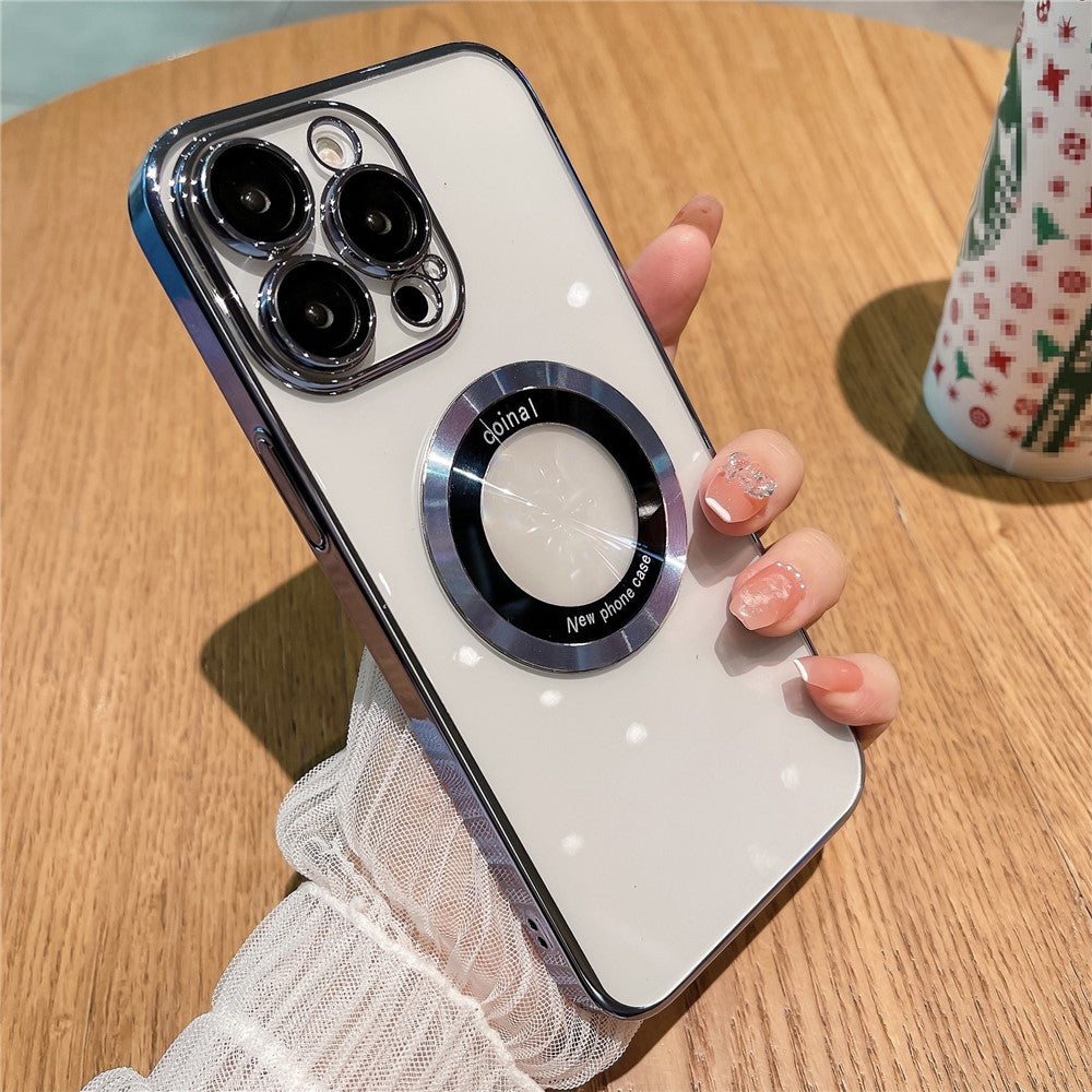 For iPhone 14 Pro Max Hard PC Phone Cover Electroplating Magnetic Charging Phone Case with Raised Bezel