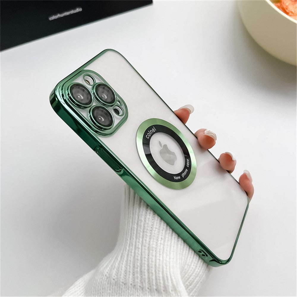 For iPhone 14 Pro Max Hard PC Phone Cover Electroplating Magnetic Charging Phone Case with Raised Bezel