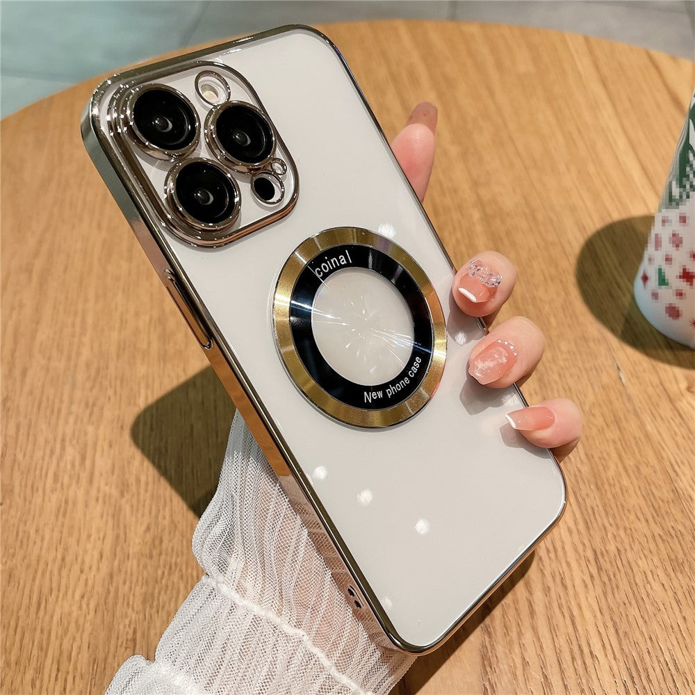 For iPhone 14 Pro Max Hard PC Phone Cover Electroplating Magnetic Charging Phone Case with Raised Bezel