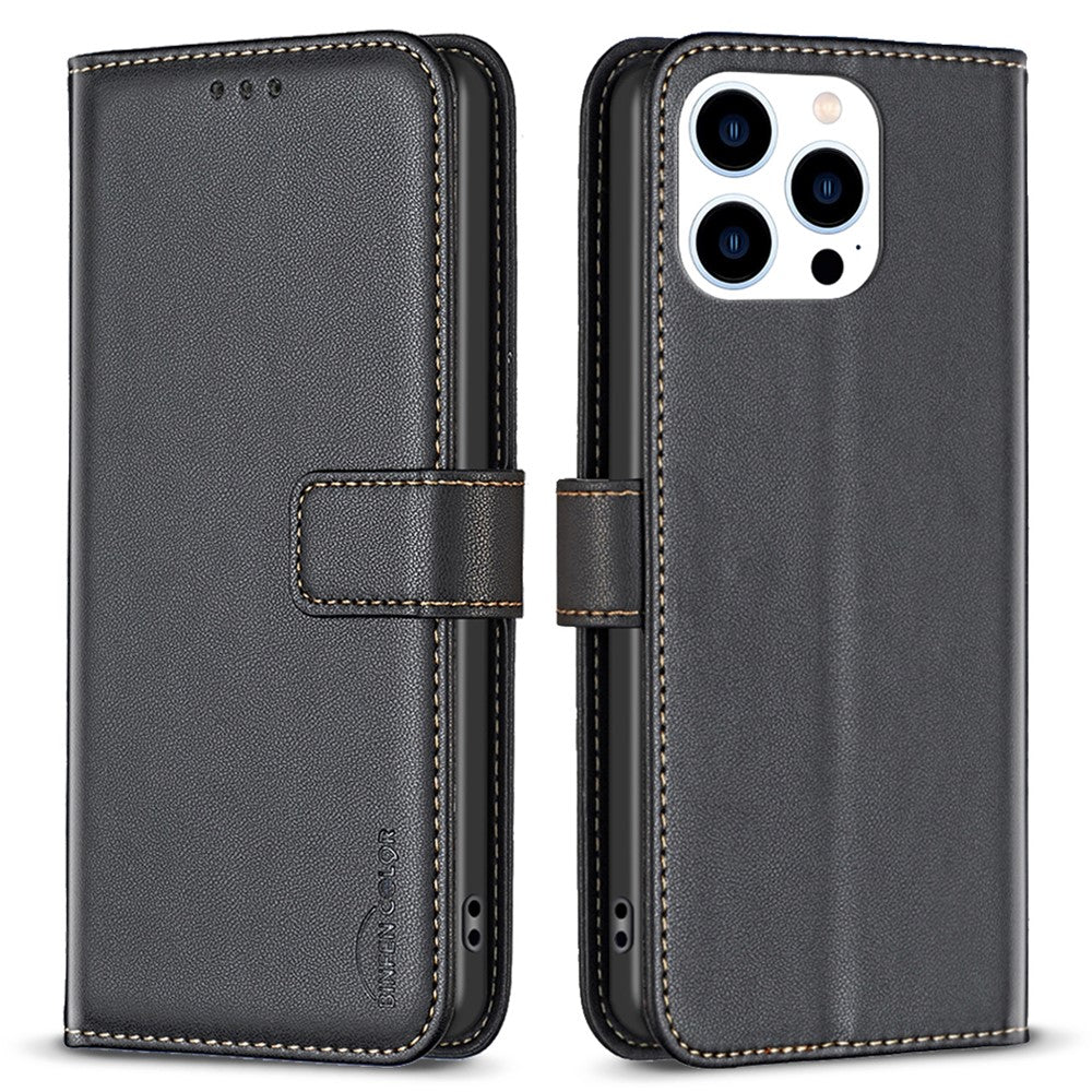BINFEN COLOR BF17 For iPhone 14 Pro Max PU Leather Flip Wallet Case Folding Stand Phone Cover