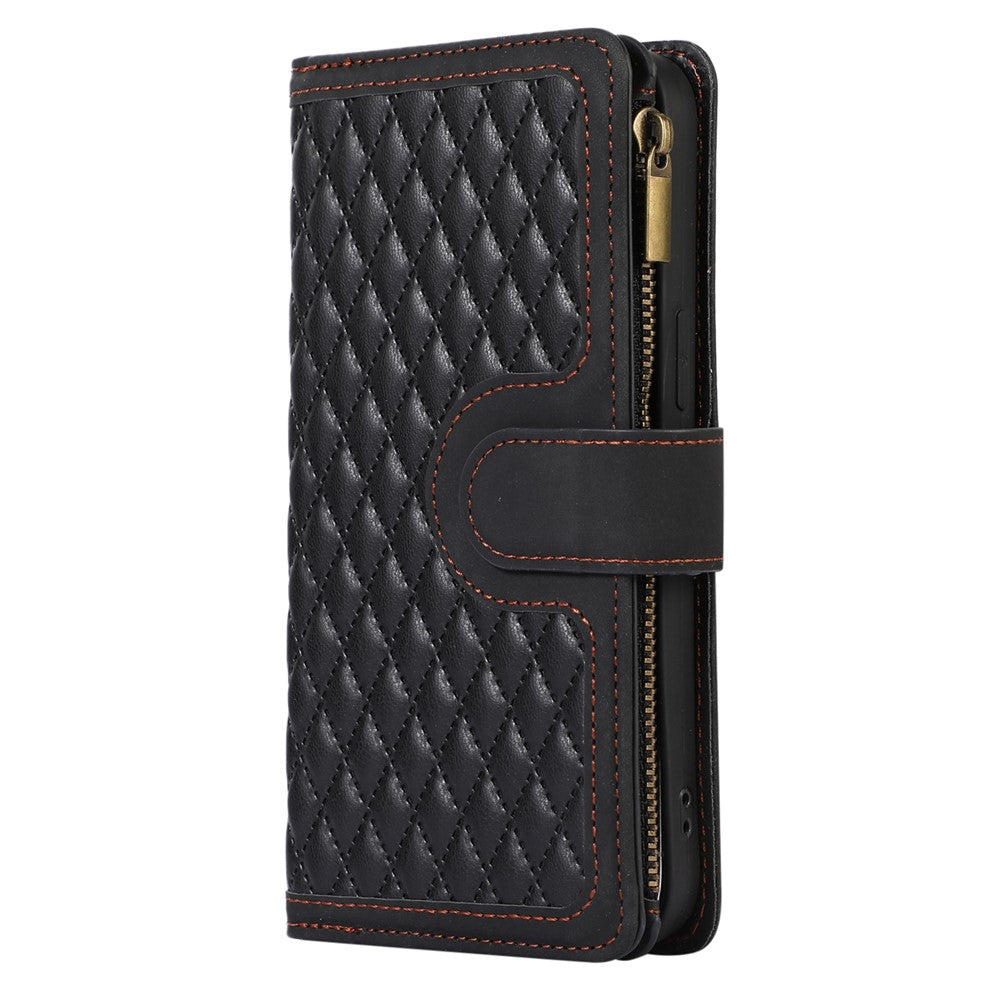 For iPhone 14 Pro Max PU Leather 9 Card Slots Phone Case Imprinted Zipper Pocket Wallet Cover with Stand