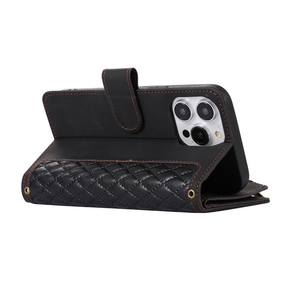 For iPhone 14 Pro Max PU Leather 9 Card Slots Phone Case Imprinted Zipper Pocket Wallet Cover with Stand