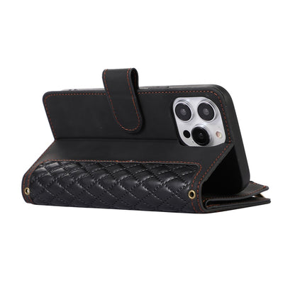 For iPhone 14 Pro Max PU Leather 9 Card Slots Phone Case Imprinted Zipper Pocket Wallet Cover with Stand